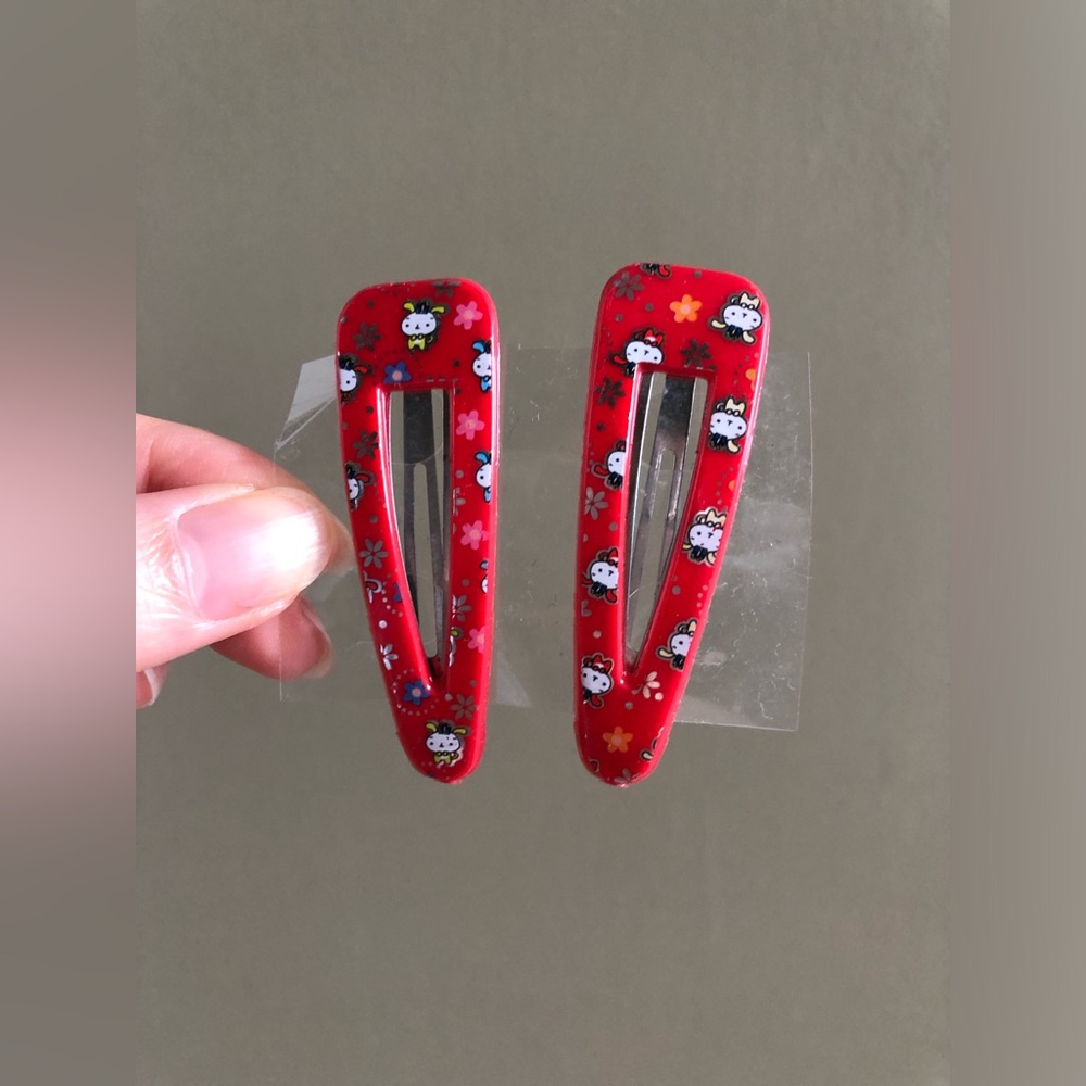 New Y2K Children Girls Red bunny Snap Hair Clips (Set of 2)